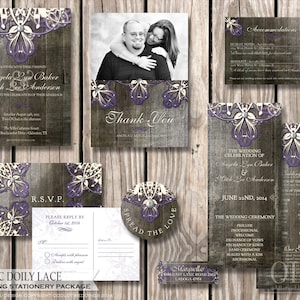 Rustic Wedding Invitation Set Wood and Lace Wedding Invitation DIY Printable Rustic Wedding Invitation Suite Digital Wedding Invite