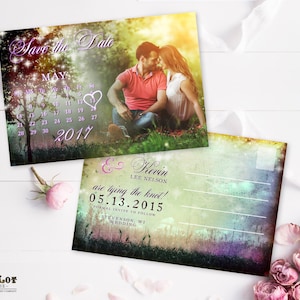Calendar Save the Date Postcard with rustic tree DIY Save the Date Printable Cards Photo Postcard Save the Date Announcement ~Bokeh