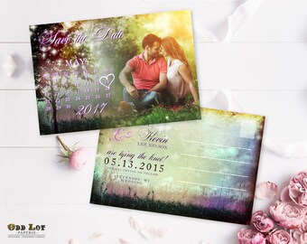 Calendar Save the Date Postcard with rustic tree DIY Save the Date Printable Cards Photo Postcard Save the Date Announcement ~Bokeh