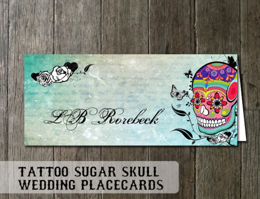 Skull Wedding Placecards Sugar Skull Design for the Dia De Los Muertes ...