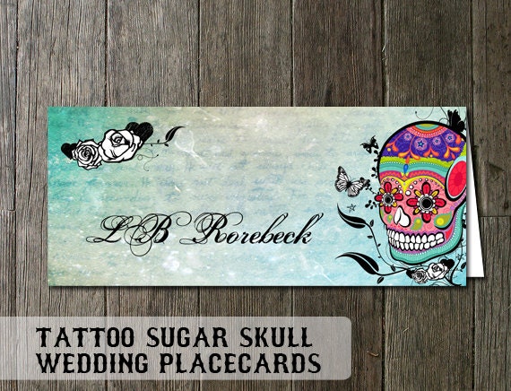 Skull Wedding Placecards | Sugar Skull Design for the Dia De Los Muertes wedding | Digital Printable | Printable Plcaecards Il_570xn