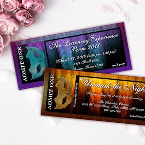 Maskerade Party Ticket-Einladungen, Elegant Maske Einladung, Geburtstagsmaskerade druckbare Einladungen, Mardi Gras Thema, Alle Farben verfügbar