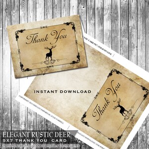 Rustic Deer Thank You Card, Deer Thank you, Kraft Paper, Printable thank you cards, DIY INSTANT DOWNLOAD, Woodland Thanks, Printable Thanks