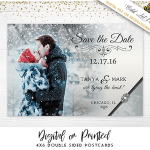 Inverno salvar a data anúncio de casamento de natal inverno país das maravilhas flocos de neve elegante casamento de inverno digital ou impresso cartão postal com foto