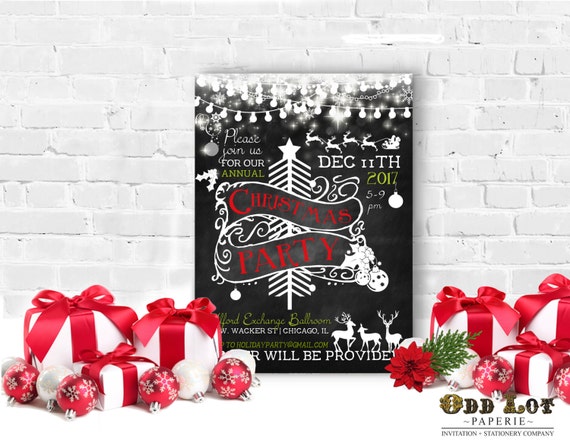 Christmas Party Invitation Holiday party Chalkboard Invites with Twinkling Lights Christmas tree and Reindeer Printable Invitation Holiday Il_570xn
