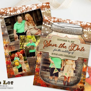 Automne rustique enregistrer la Date carte imprimable modèle automne Mason Jar pays Grange bois automne feuilles mariage enregistrer la Date bricolage Photo modèle