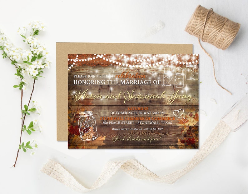 Rustic Fall Wedding Reception Invitation, Country Rustic Invite, Reception Only Invitation, Rustic Party Invitation Autumn Wedding Printable image 2