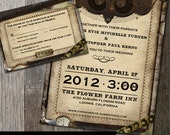 DIY Victorian Faux Leather Steampunk Gears and Parchment Paper Digital Printable Wedding Invitation & RSVP Il_170x135