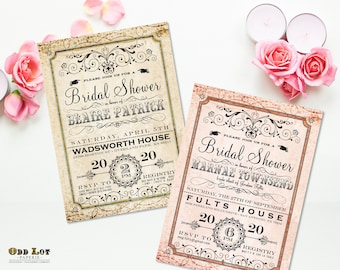 Fancy Bridal Shower Invitation - Digital or Printed - Romantic Vintage Apothecary Bridal Shower Invitation