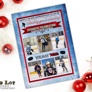 Cartes de Noël de hockey, cartes de Noël sur le thème du sport, cartes de Noël imprimables, toute équipe sportive, invitation d’équipe de hockey, invitation imprimable DIY
