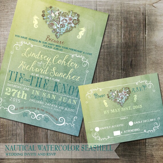 Nautical Watercolor Beach Wedding Invitation Diy Beach Wedding