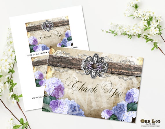 Rustic Thank You Cards Purple Hydrangea Country Rustic Printable