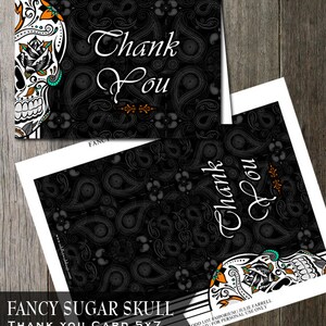 Fancy Sugar Skull Thank You card,  Day of the Dead, Dia De Los Muertos, Digital Printable,  Thank you card,DIY weding thank you, Skull