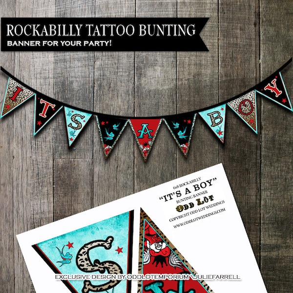 It's A Boy Rockabilly Banner, Rockabilly Shower, Rockabilly Retro Banner, Rockabilly Party, Rockabilly DIY, Rockabilly INSTANT DOWNLOAD