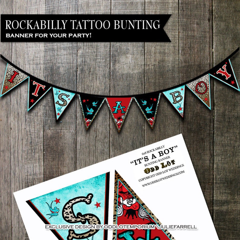 Rockabilly Style with retro elements DIY Printable for parties events etc Tattoo Bunting Banner