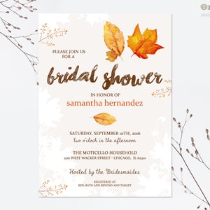 Fall Bridal Shower Invitations Printable Invite Template Fall Leaves Wedding DIY Template Autumn Wedding Rustic Wedding Invite Orange Yellow image 4