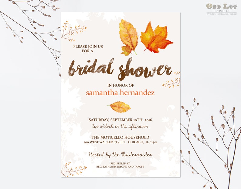 Fall Bridal Shower Invitations Printable Invite Template Fall Leaves Wedding DIY Template Autumn Wedding Rustic Wedding Invite Orange Yellow image 4