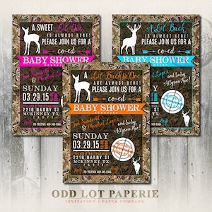 Druckbare Rehe Baby Shower, Doe oder Buck, Camouflage, Digitale Einladung, Jäger oder Sportler, Baby Shower Druckbare Einladung, DIY Druck