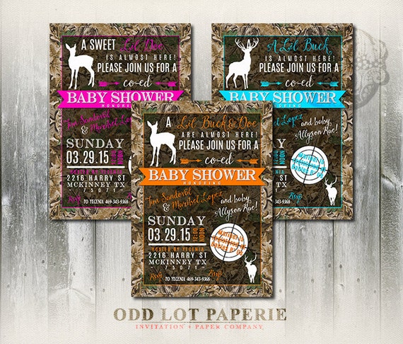 Printable Deer Baby Shower, Doe or Buck, Camouflage, Digital Invitation, Hunter or sportsman, Baby Shower Printable Invitation, DIY Print Il_570xn