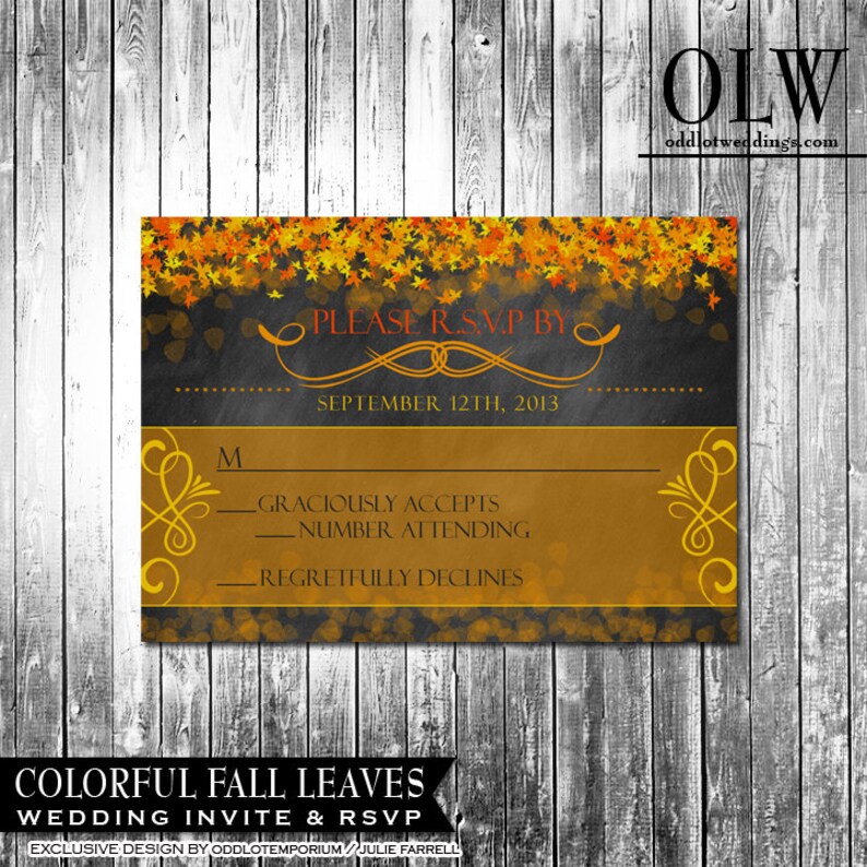 Fall Wedding Invitation &amp; RSVP Set Chalkboard Wedding Invite | Etsy