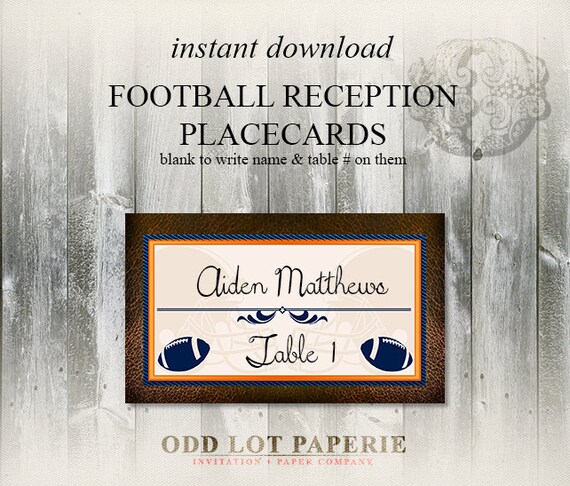 Printable Football Themed Placecards Sports themed wedding escort card for football wedding DIY Tent Cards or Place cards Party Label Il_570xn