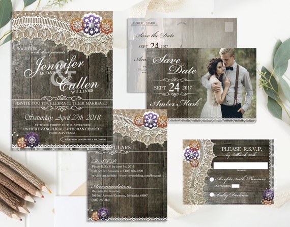 Rustic Fall Wedding Invitation Set Printable Barn Wedding Rustic