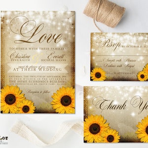 Sonnenblumen Hochzeitseinladung, Vintage Sonnenblumen Einladungen, Herbst hochzeit, druckbare Land rustikal Hochzeit, Sommer, Funkelnde Lichter, elegant 1