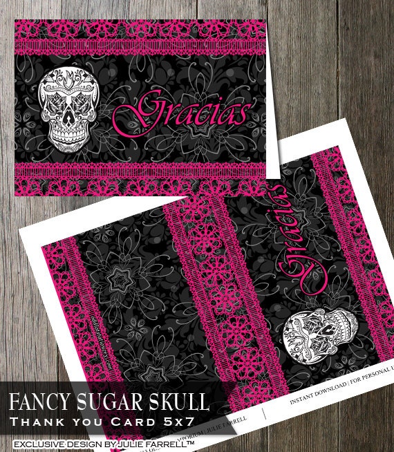Sugar Skull Gracias, Day of the Dead, Dia de los Muertos, Calaveras, Halloween, DIY Digital Printable Sugar Skull Gracias, INSTANT DOWNLOAD Il_570xn