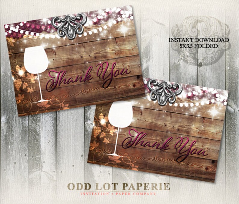 Wine Thank You Greeting Card DIY Printable Thank You Rustic - Etsy