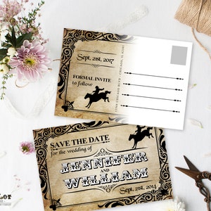 Paese occidentale Salva l'invito alla data, carta kraft, cowboy salvare la data, Rodeo salvare la data matrimonio stampabile fai da te, matrimonio rustico