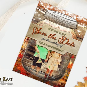 Rustic Fall Save the Date Card Printable Template Autumn Mason Jar Country Barn Wood Fall Leaves Wedding Save the Date DIY Photo Template image 3