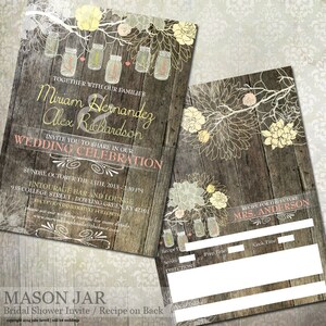 Rustic Mason Jar mariée douche Invitations - fichier numérique - Mason Jar Party invite avec recette cartes dos | DIY imprimable