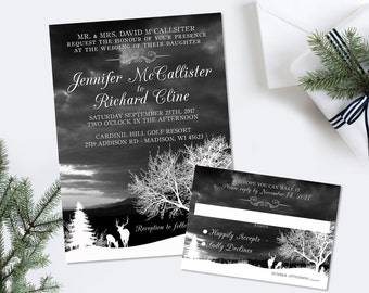 Deer Wedding Invitation Suite Rustic Wedding Invitation Deer Wedding Invitations Winter Wedding Digital Printable Template Suite RSVP DIY