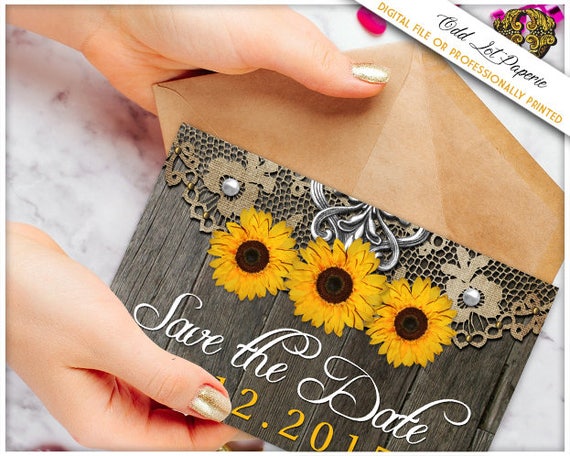 Wood Sunflower Save the Date,Sunflower Save the Date, Rustic Save the Date, Photo Save the Dates, Printable Save the Date Sunflower Postcard Il_570xn