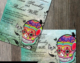 Muerte Sugar Skull Day of the Dead Dia De Los Muertos Digital Printable Wedding Invitation DIY Templates Calaveras offbeat Wedding Invite