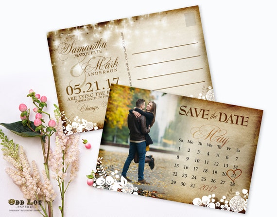 Rustic Save The Date Postcard Printable Calendar Photo Save The
