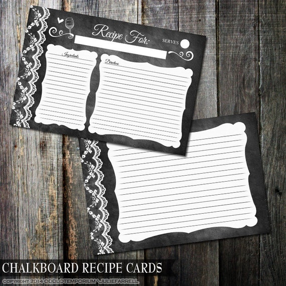 Bridal Shower Recipe Card, Wine Glass Recipe Card, Chalkboard Recipe Card, Printable Rustic Recipe Card, Instant Download Recipe Card Il_570xn