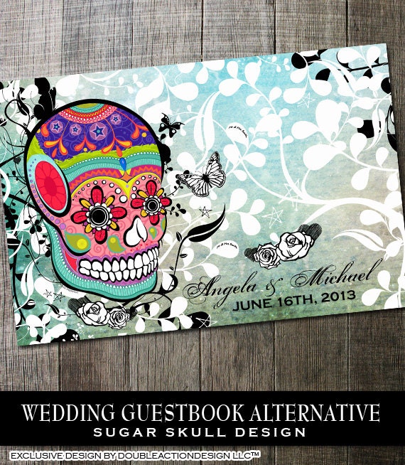 Wedding Guest Book Alternative Sugar Skull and Flowers Design, Wedding Guest Book Alternative, Digital Printable, Digital Poster DIY Print Il_570xn