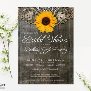 Sunflower Bridal Shower Invitation Set Rustic Bridal Shower Invite Country Rustic Wedding Barn Wood Lace Printable invite Rustic Sunflower image 3