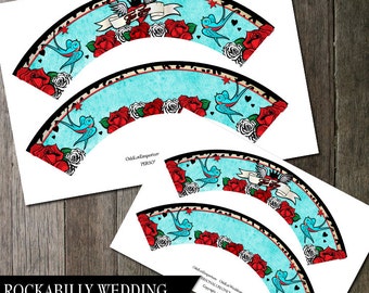 Rockabilly Cupcake Wrapeprs | Tattoo Party Printable | Cupcake Wrap Digital Printable files | DIY Party