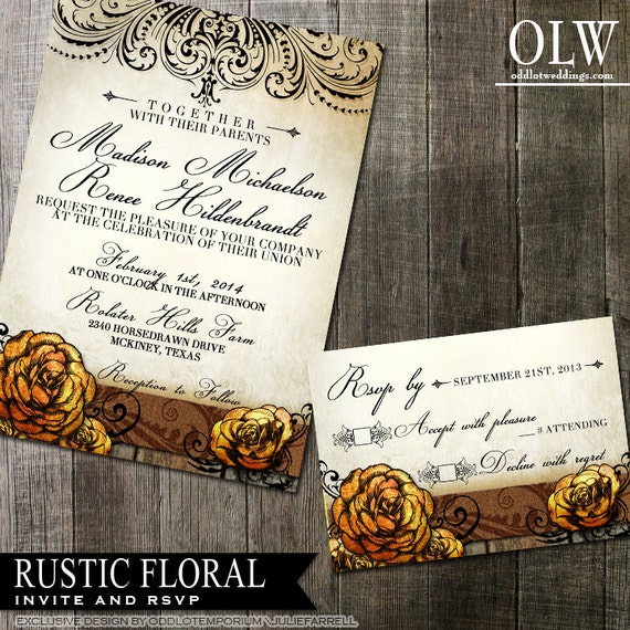 Rustic Floral Wedding Invitation and RSVP | Rustic Invitation | Floral Wedding | DIY wedding invitation | Vintage Rose Invitation Printable Il_570xn