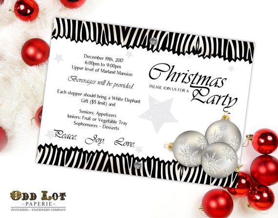 Christmas Party Invitation Holiday Party Company Party Animal Print Printable Party Invites Zebra Print Christmas ornaments Digital Invite Il_570xn
