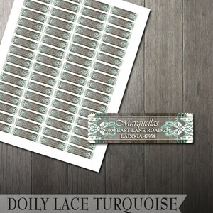Rustikale Adresse Etiketten, Türkis Spitze Adresse Etiketten, druckbare Adresse Etiketten, Holz und Spitze, Drucken Sie auf avery.com Website oder zu Hause