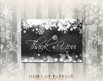 Chalkboard Thank you Cards, Winter Wonderland, Snowflake thank you, Printable thank you cards, Rustic Thank You Cards, DIY Greeting Card