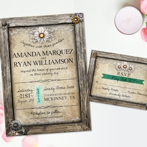 Rustikale Hochzeits-Einladung RSVP Card White Daisy Blumen DIY Einladung Rustic Wedding Country Hochzeits-Stationery Suite Floral Einladung