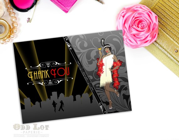 Gatsby Art Deco Thank You Card, Roaring 20's Thanks, Greeting Card, Flapper Girl, DIY Printable Invite, Great Gatsby, Art Deco Il_570xn