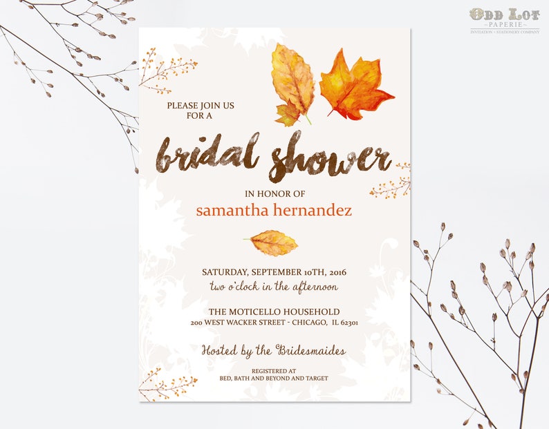 Fall Bridal Shower Invitations Printable Invite Template Fall Leaves Wedding DIY Template Autumn Wedding Rustic Wedding Invite Orange Yellow image 1