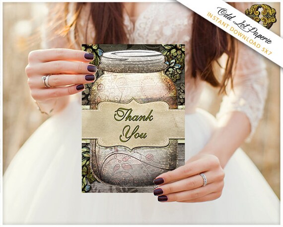 Succulent Thank You Card Printable - Mason Jar Card - Printable Greeting Card - Wedding Thank You Note INSTANT DOWNLOAD Rustic Wedding Card Il_570xn