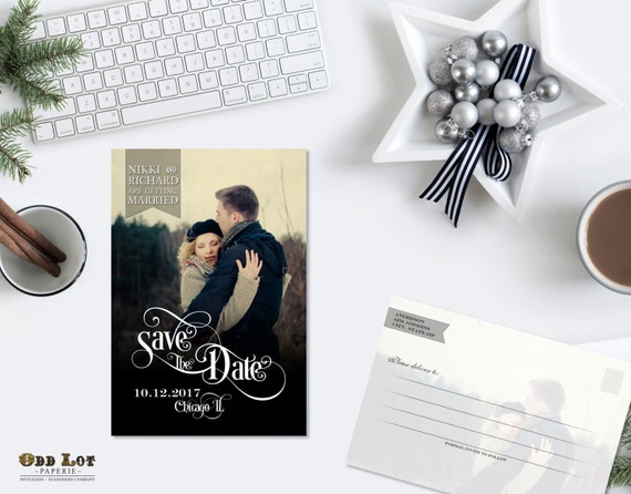 Modern Save the Date, Trendy and Clean Printable Save the Date Postcard, Simple Save the Date Card with photo, DIY Wedding Printable Il_570xn