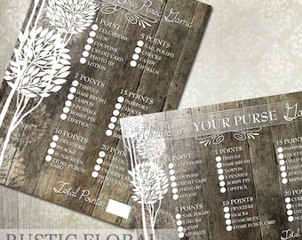 Bridal Shower Game "What's in your purse" Rustic Bridal Shower Game Instant Download